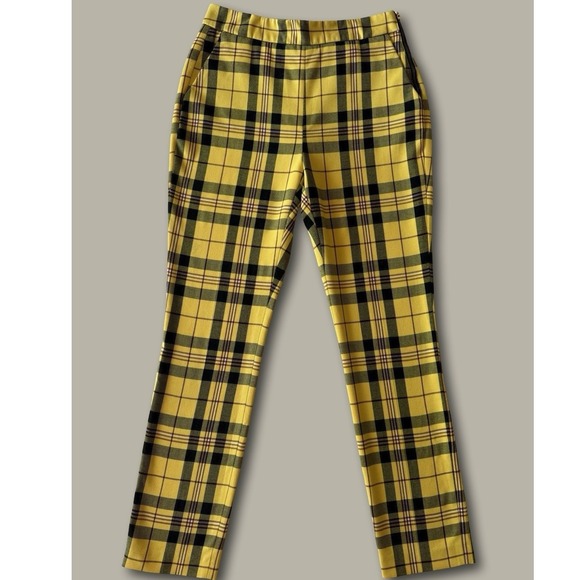 Zara Pants - Zara Plaid High Waisted Trousers Size XS Yellow Clueless Aesthetic Skinny Pants